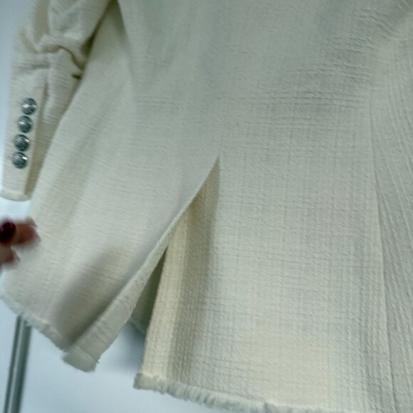 NWT Veronica Beard Tweed Blazer Jacket White Cinched Sleeves Fray Hem Sz 4 - Picture 7 of 7